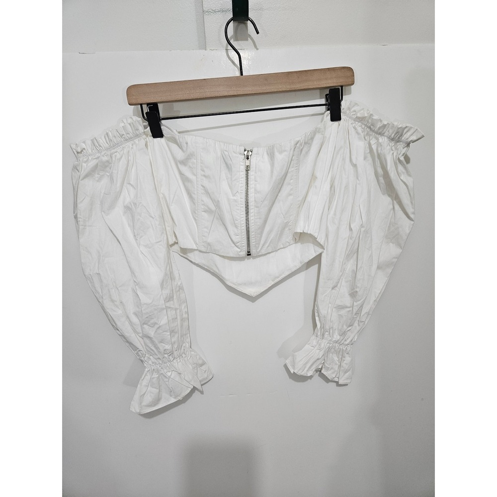 Princess Polly White Off Shoulder Puff Sleeve Corset Crop Top US 4 - Picture 7 of 8
